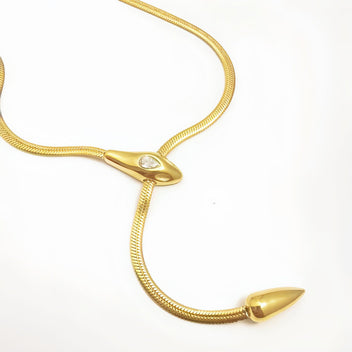 14K Gold Snake Diamond Collarbone Necklace