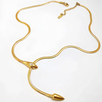 14K Gold Snake Diamond Collarbone Necklace