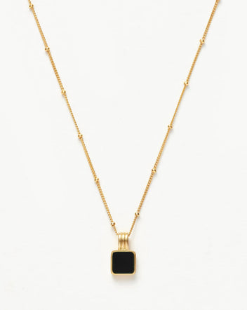 Square Onyx Pendant Necklace – Delicate Chain, Protection Stone