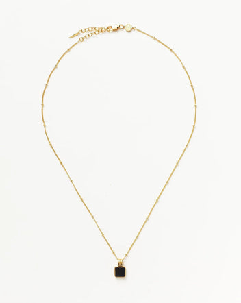 Square Onyx Pendant Necklace – Delicate Chain, Protection Stone