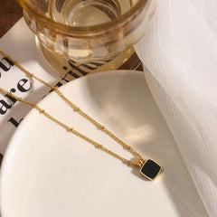 Square Onyx Pendant Necklace – Delicate Chain, Protection Stone